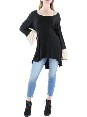 24seven Comfort Apparel Tunic Contrast Trim Pullover Top Black Plus Size 2X $57